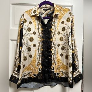 Designer inspired button down blouse from Zara, black and yellow, size small
